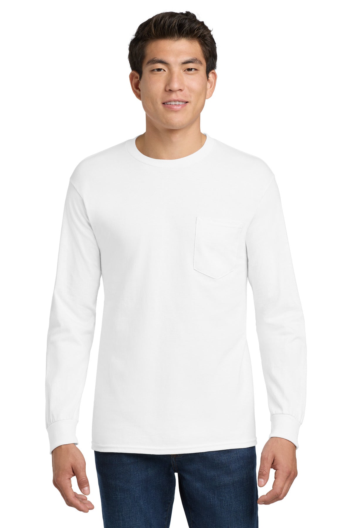 Gildan® - Ultra Cotton® 100% US Cotton Long Sleeve T-Shirt with Pocket. 2410