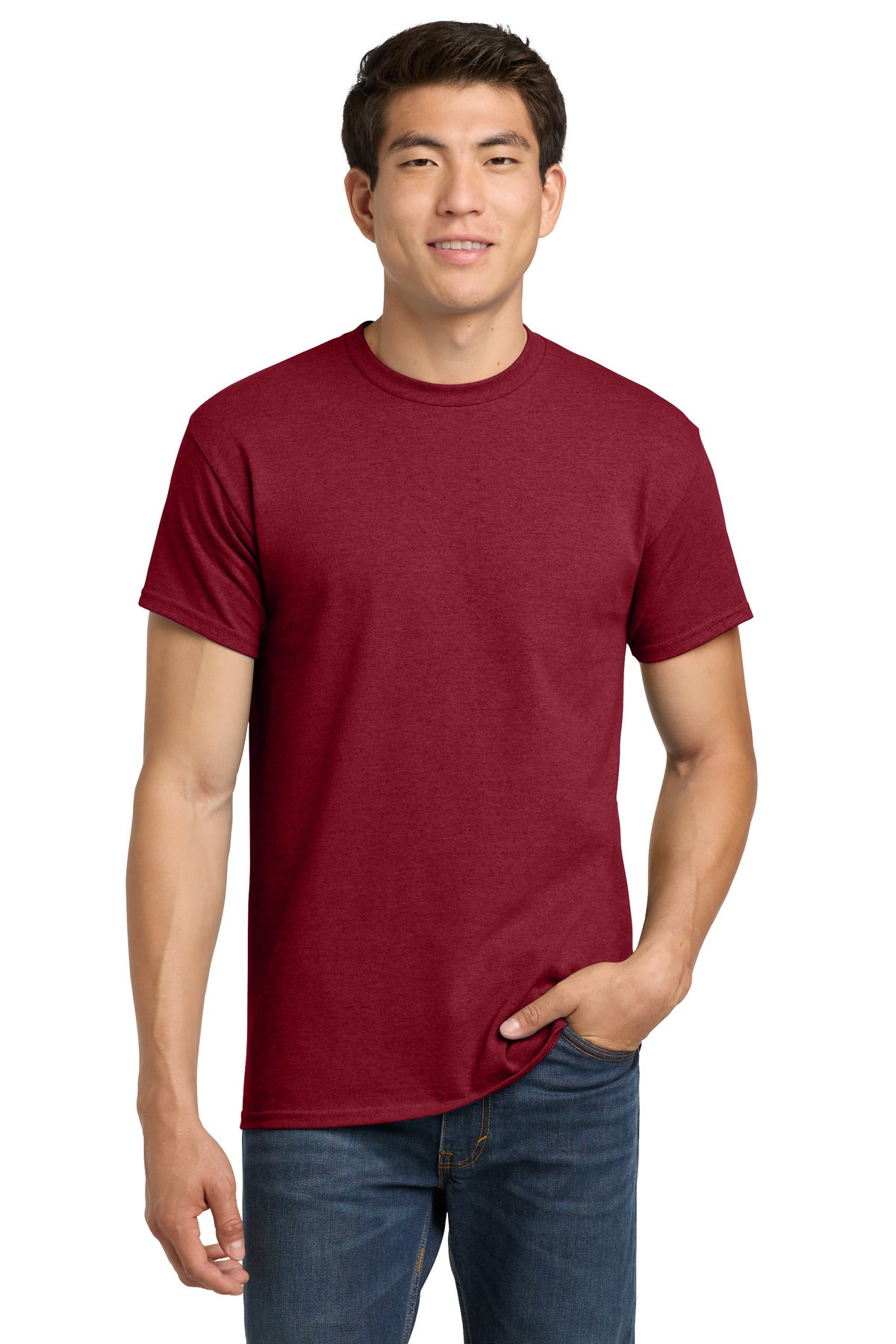 Gildan Maglietta Uomo Ultra Cotton Manica Corta - Senza Cuciture, Colletto Rinforzato - Colore Sports Grey/Rosso, Taglia M - Basic Di Qualità