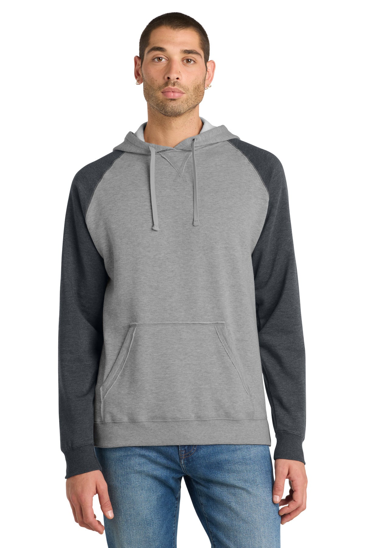 District® Young Mens Lightweight Fleece Raglan Hoodie. DT196