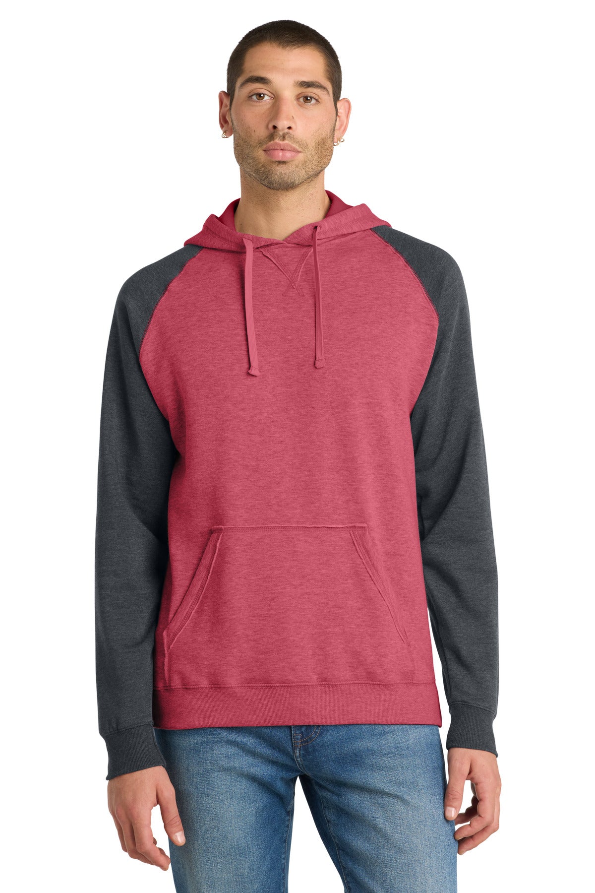 District® Young Mens Lightweight Fleece Raglan Hoodie. DT196