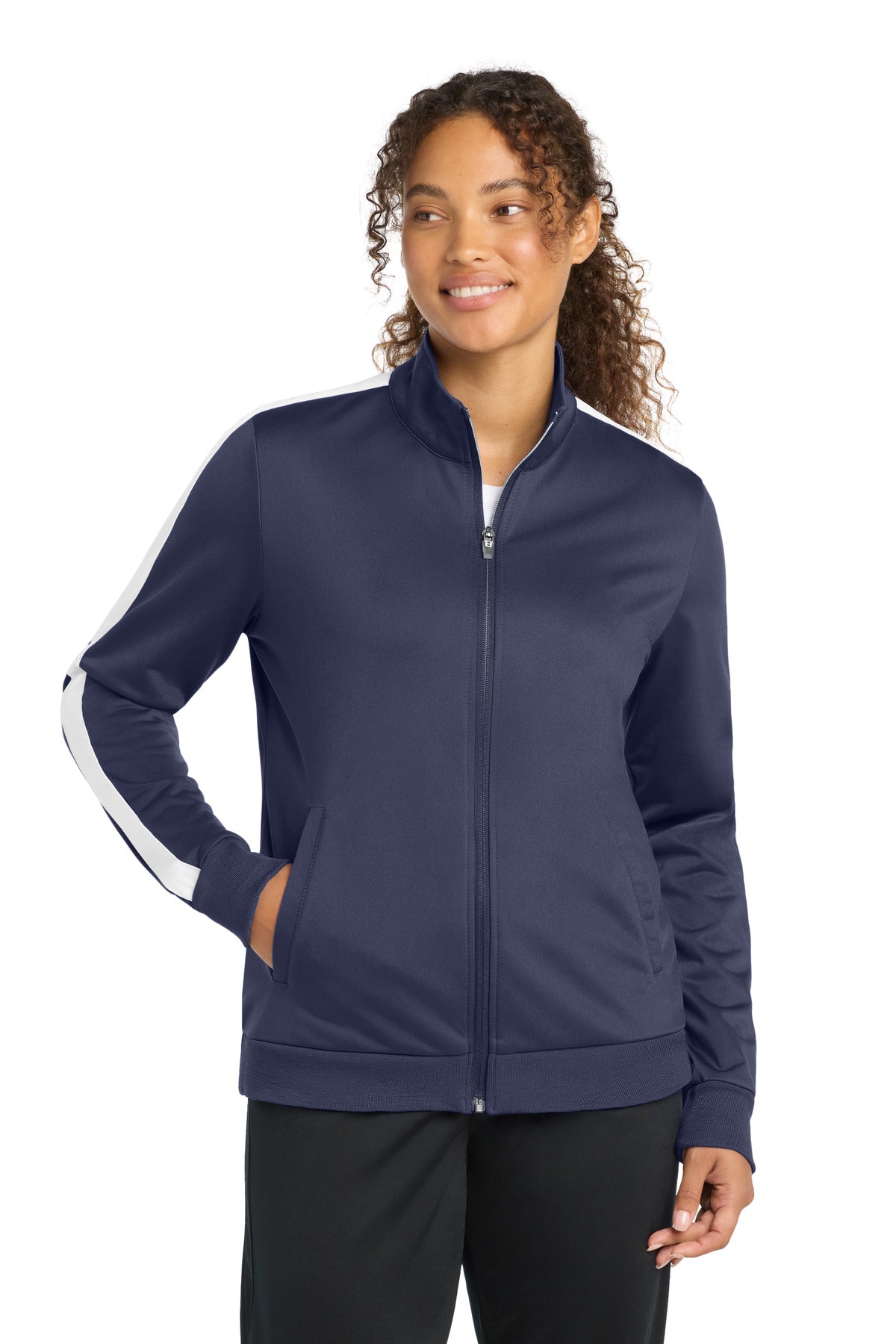 Sport-Tek ® Ladies Tricot Sleeve Stripe Track Jacket. LST94