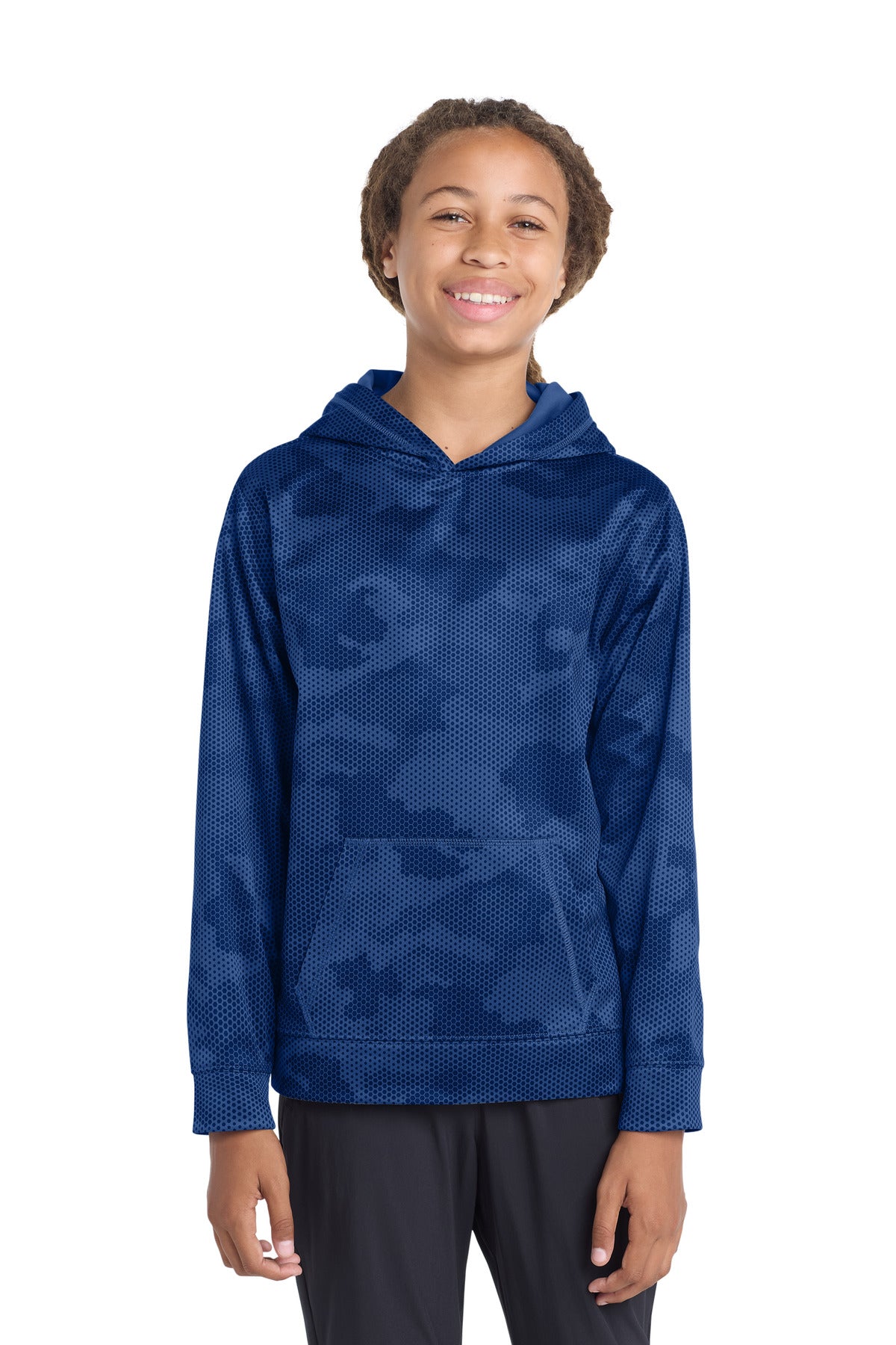 Sport-Tek® Youth Sport-Wick® CamoHex Fleece Hooded Pullover.  YST240