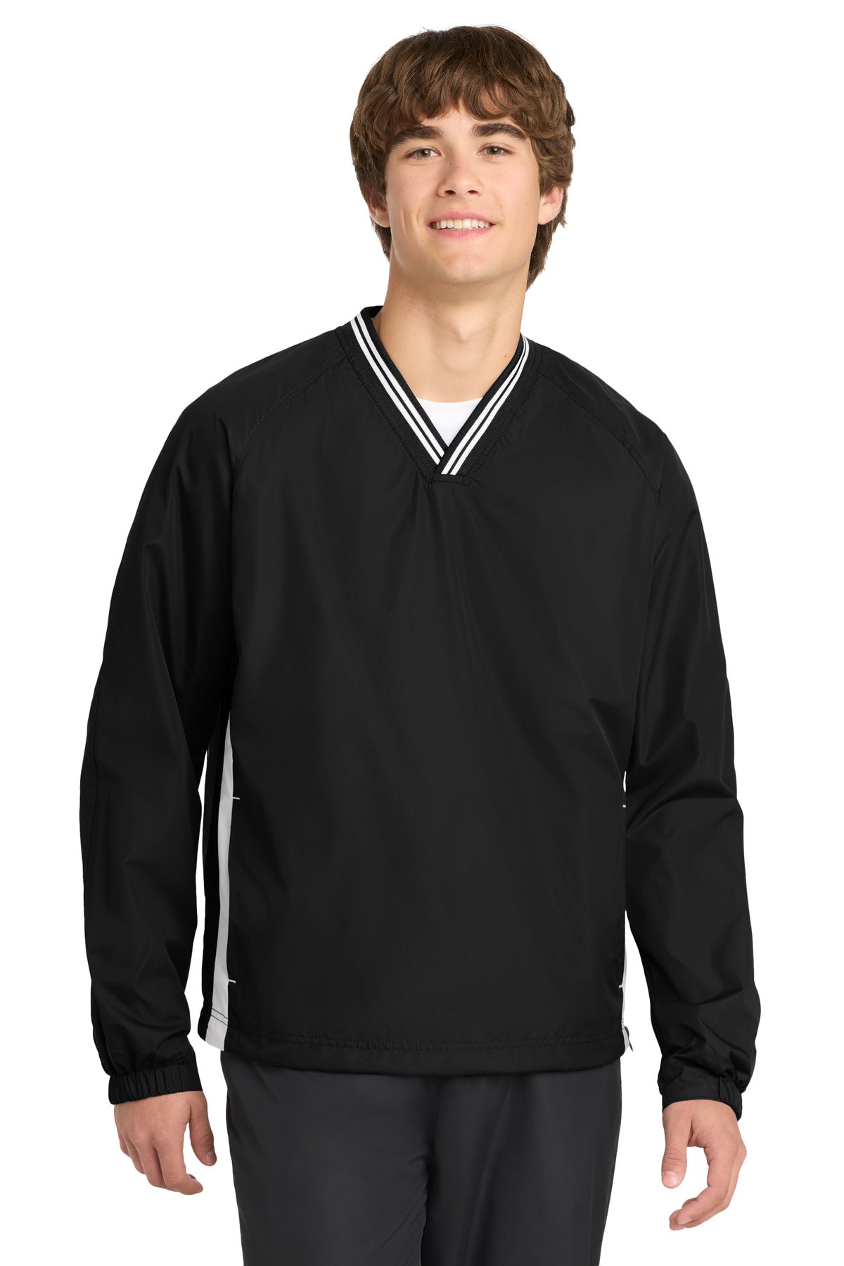 Sport-Tek® Tipped V-Neck Raglan Wind Shirt. JST62