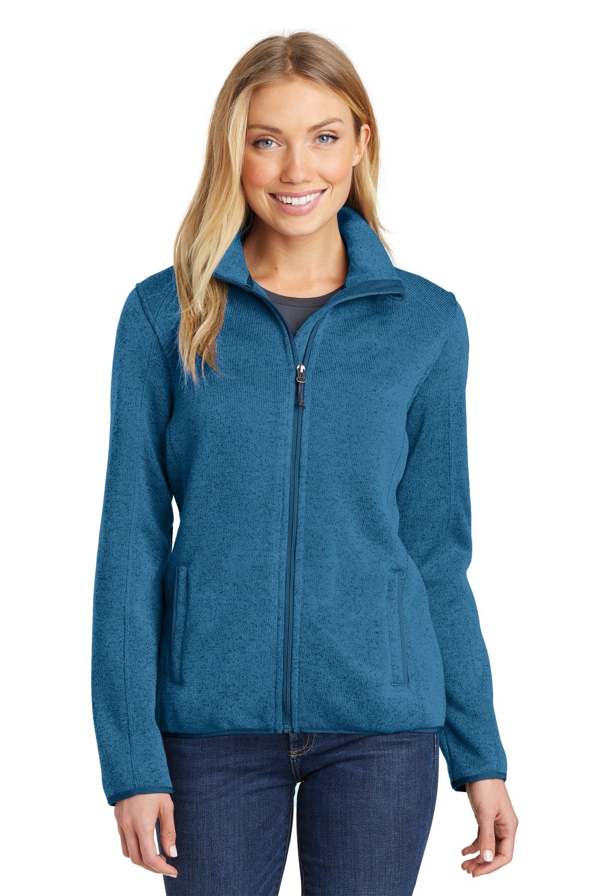 rough＆swell TRICOLOR RIB JACKET SAX　BLUE Port Authority® Women's Sweater Fleece Jacket. L232 – SanMar Sports