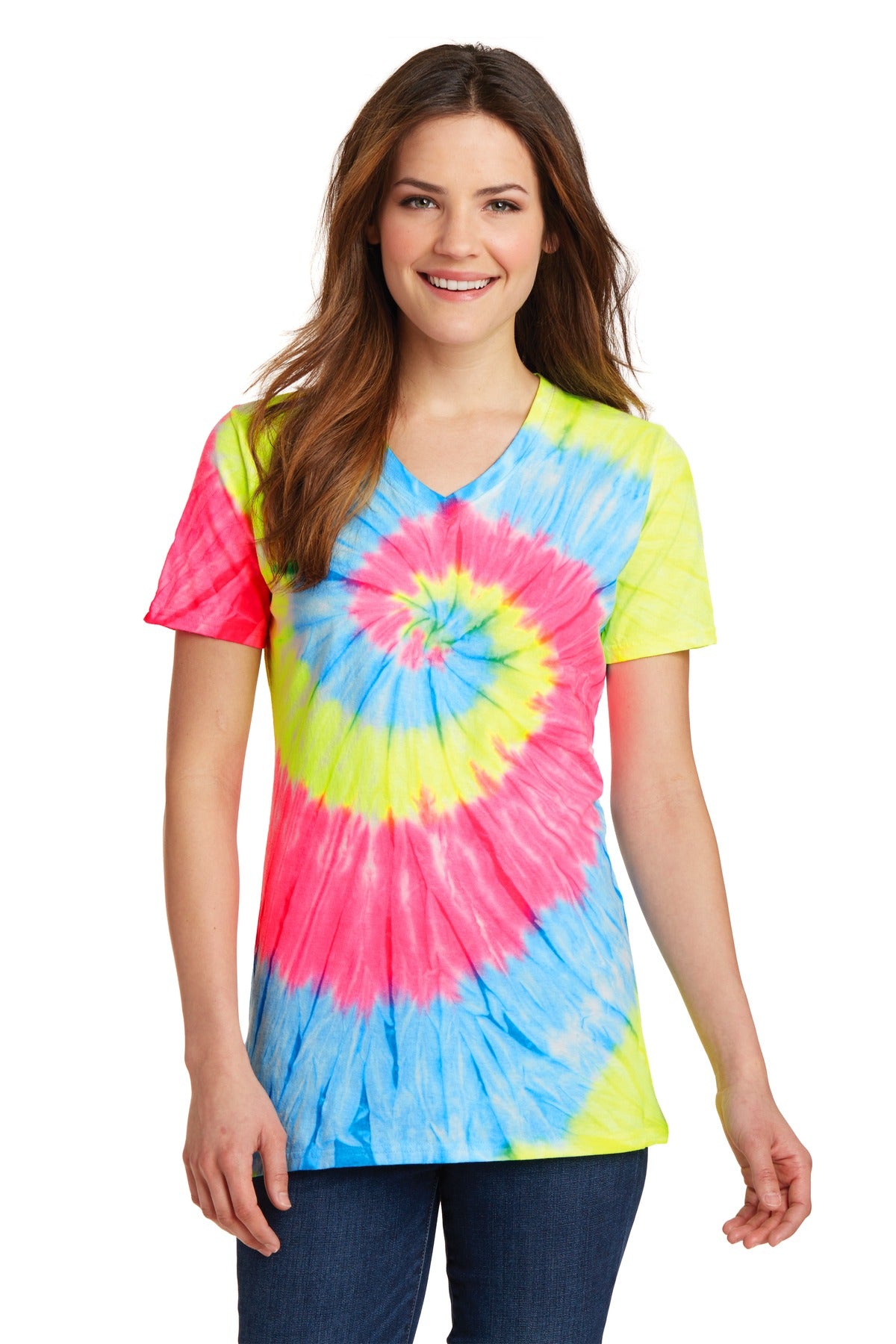 Port & Co™ Women's Tie-Dye V-Neck Tee.  LPC147V