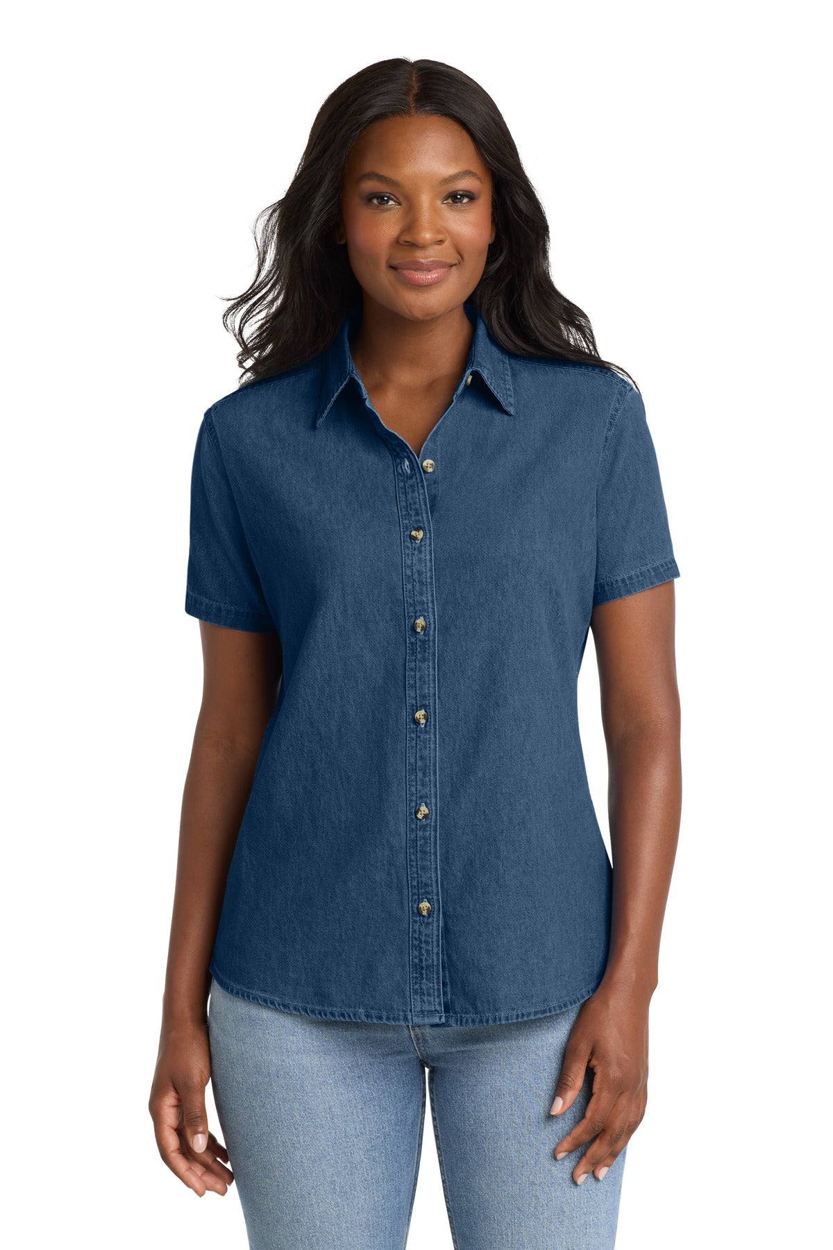 Port & Co™ Women's Short Sleeve Value Denim Shirt.  LSP11