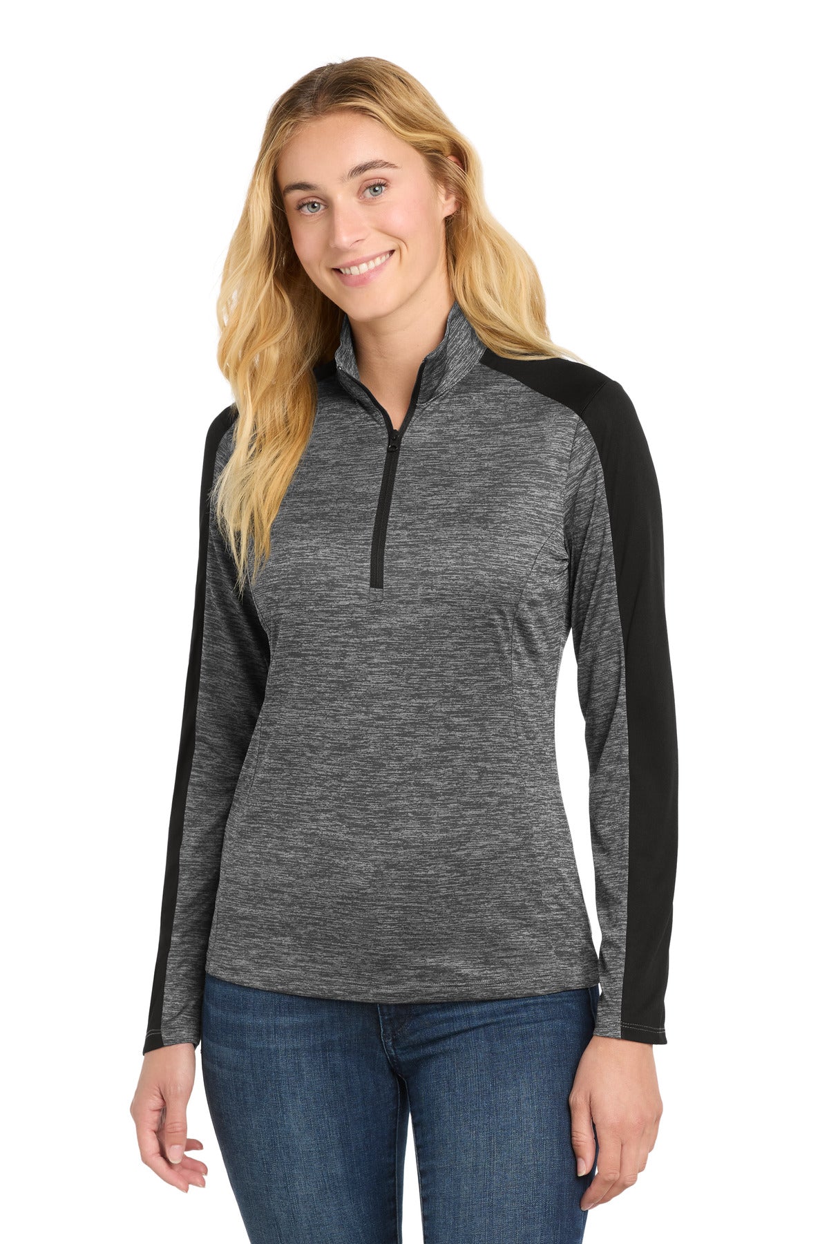 Sport-Tek® Women's PosiCharge® Electric Heather Colorblock 1/4-Zip Pullover. LST397