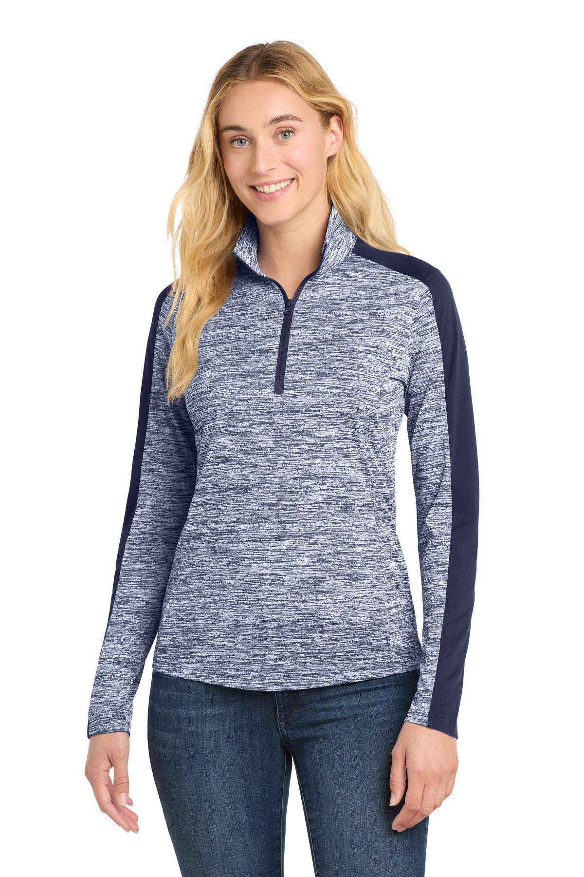 Sport-Tek® Women's PosiCharge® Electric Heather Colorblock 1/4-Zip Pullover. LST397