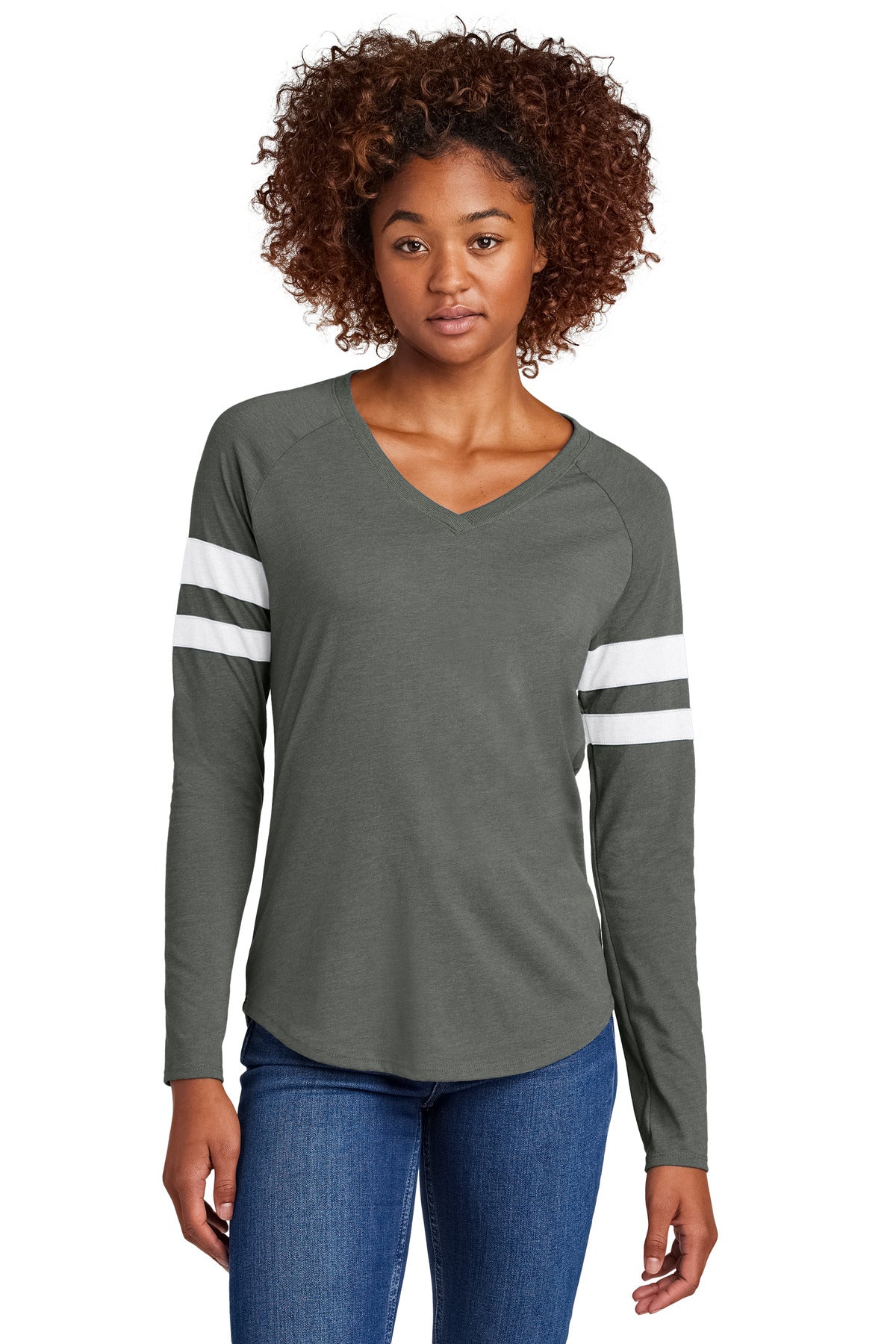 Sport-Tek® Women's Halftime Stripe Long Sleeve V-Neck Tee LST6043
