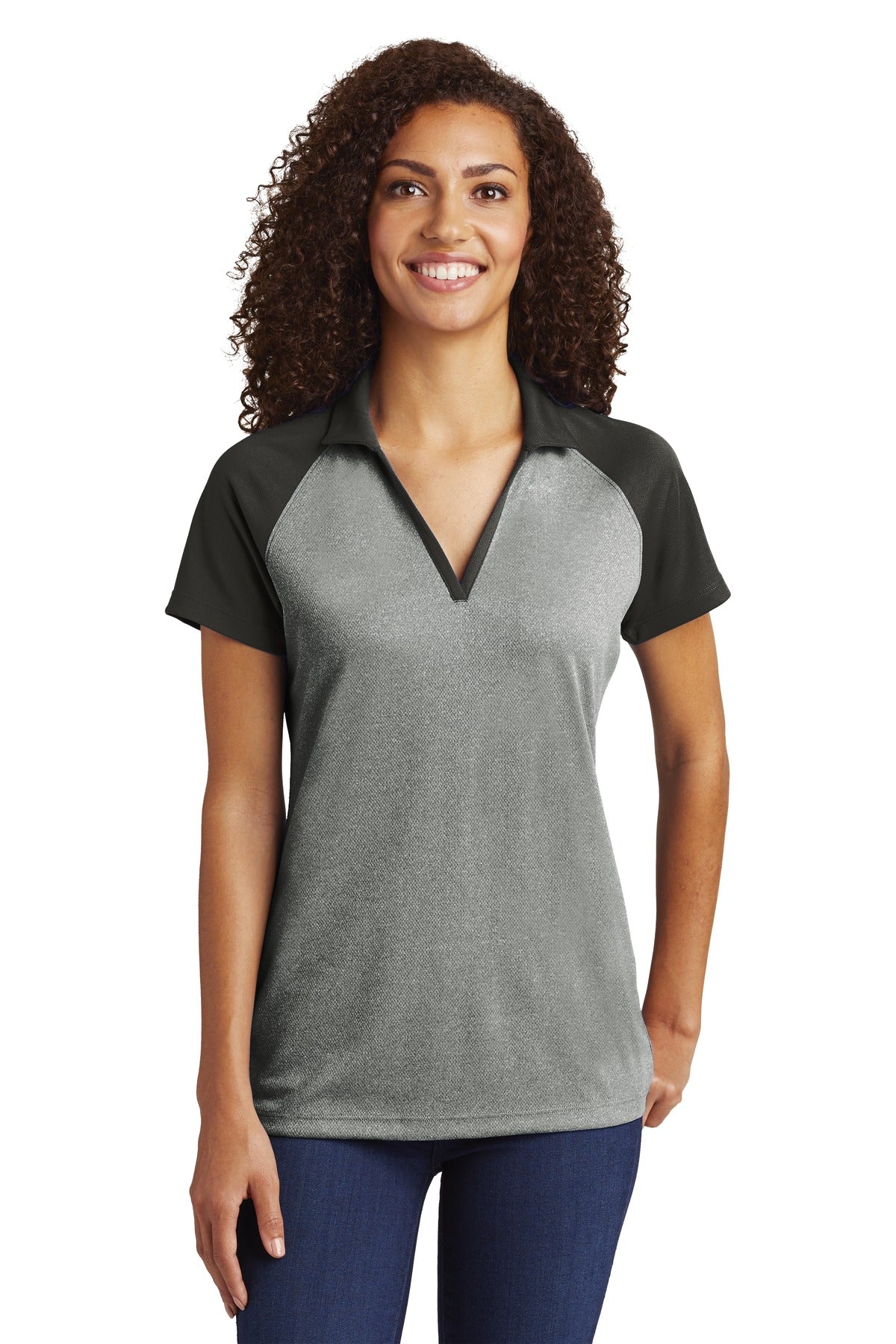 Sport-Tek ® Women's PosiCharge ® RacerMesh ® Raglan Heather Block Polo. LST641