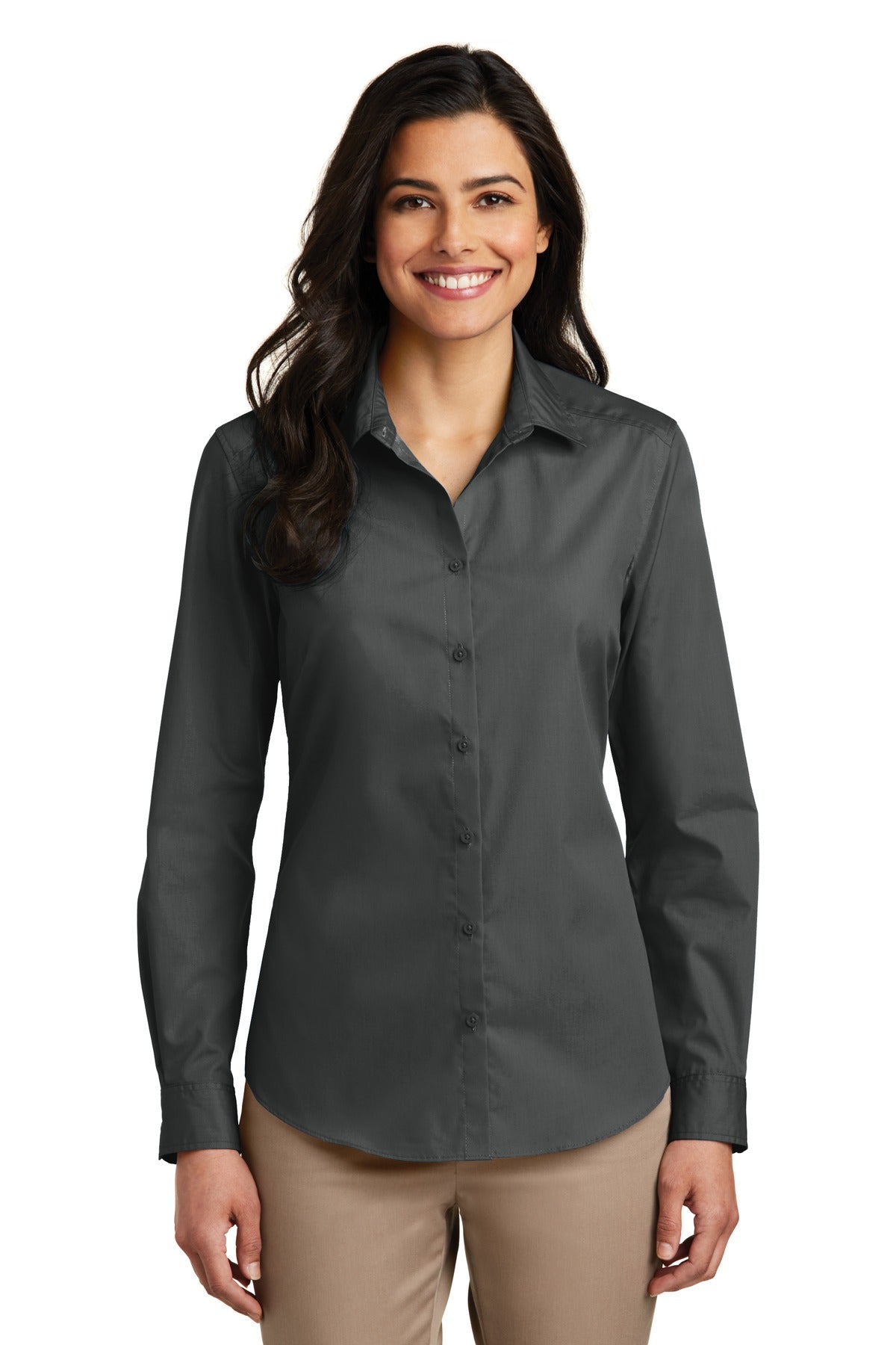 Port Authority® Women's Long Sleeve Carefree Poplin Shirt. LW100