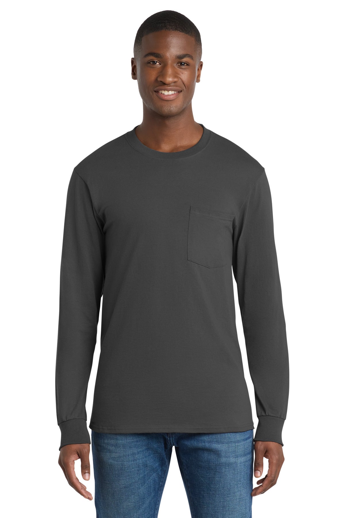 Port & Co™ Tall Long Sleeve Essential Pocket Tee. PC61LSPT