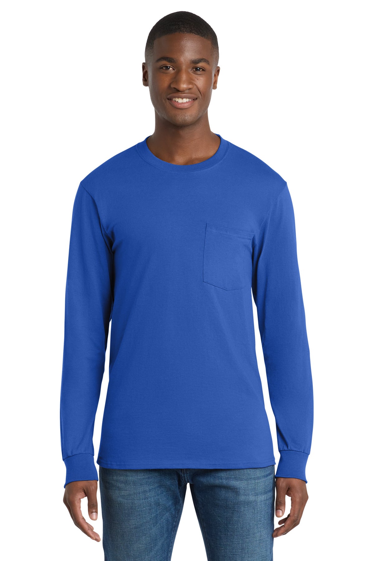 Port & Co™ Long Sleeve Essential Pocket Tee.  PC61LSP