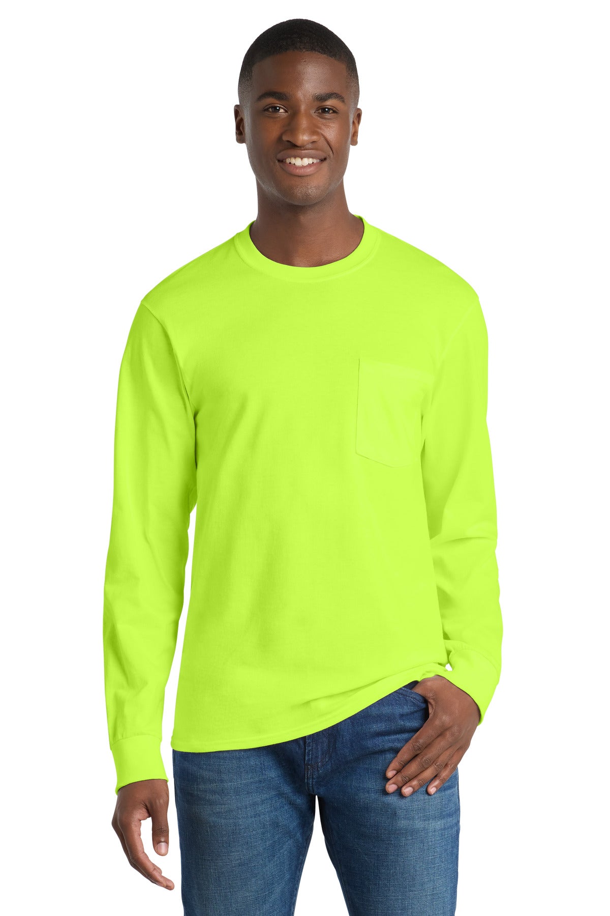 Port & Co™ Long Sleeve Essential Pocket Tee.  PC61LSP