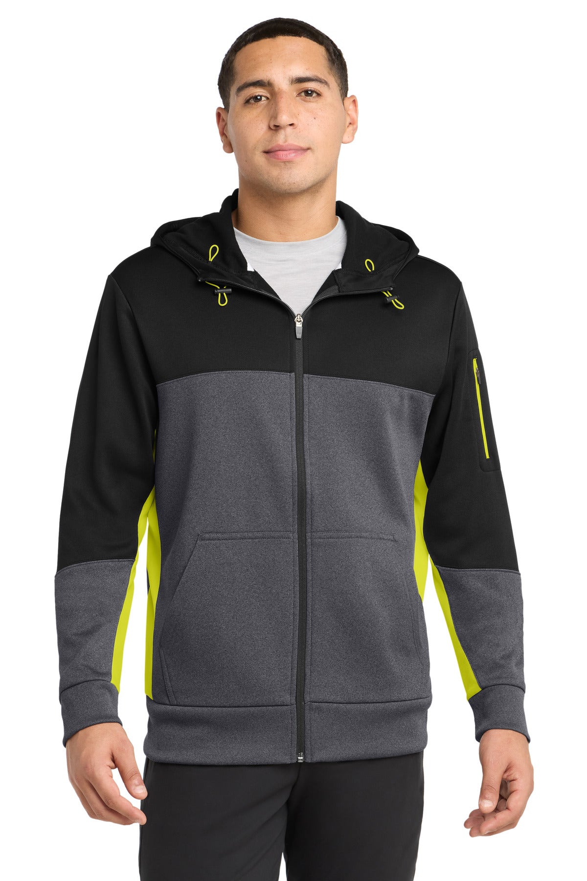 Sport-Tek® Tech Fleece Colorblock Full-Zip Hooded Jacket. ST245