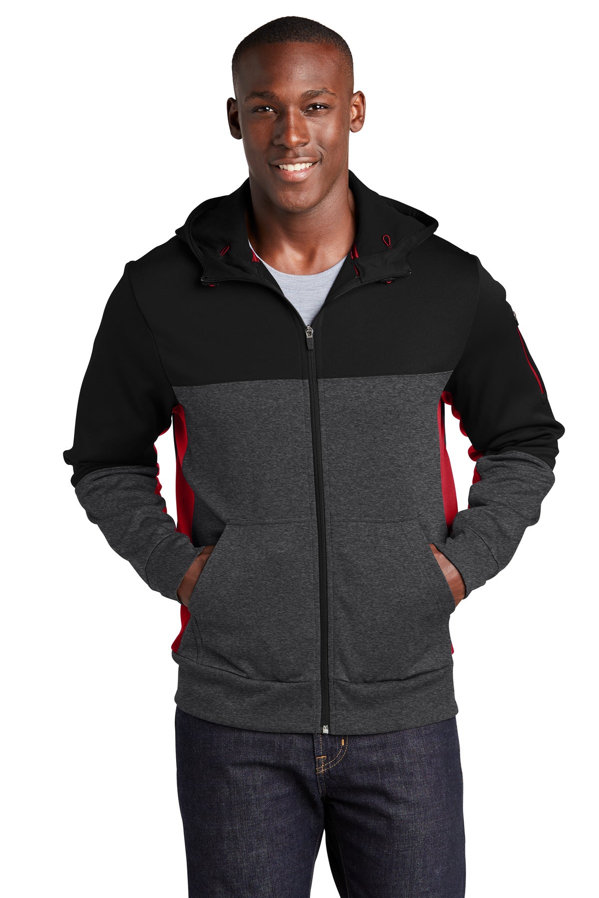 Sport-Tek® Tech Fleece Colorblock Full-Zip Hooded Jacket. ST245