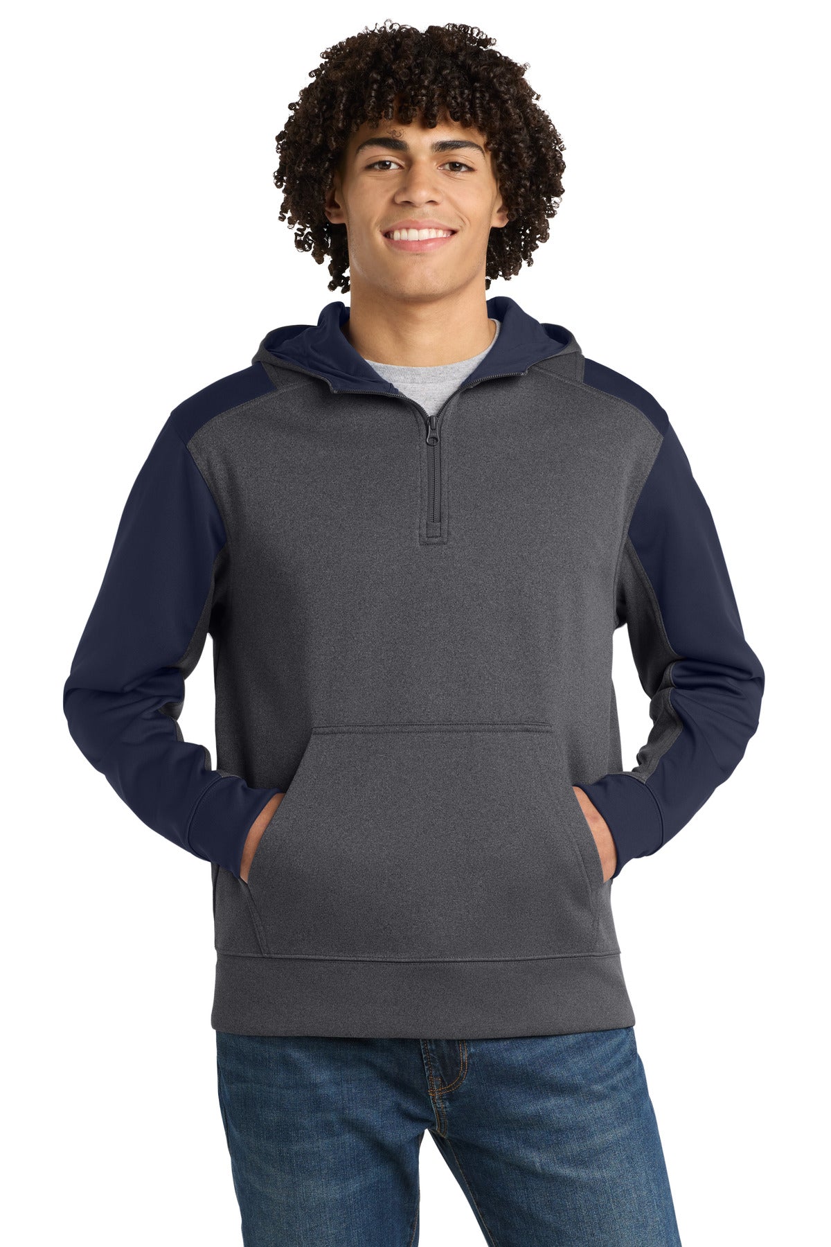 Sport-Tek®  Tech Fleece Colorblock 1/4-Zip Hooded Sweatshirt. ST249