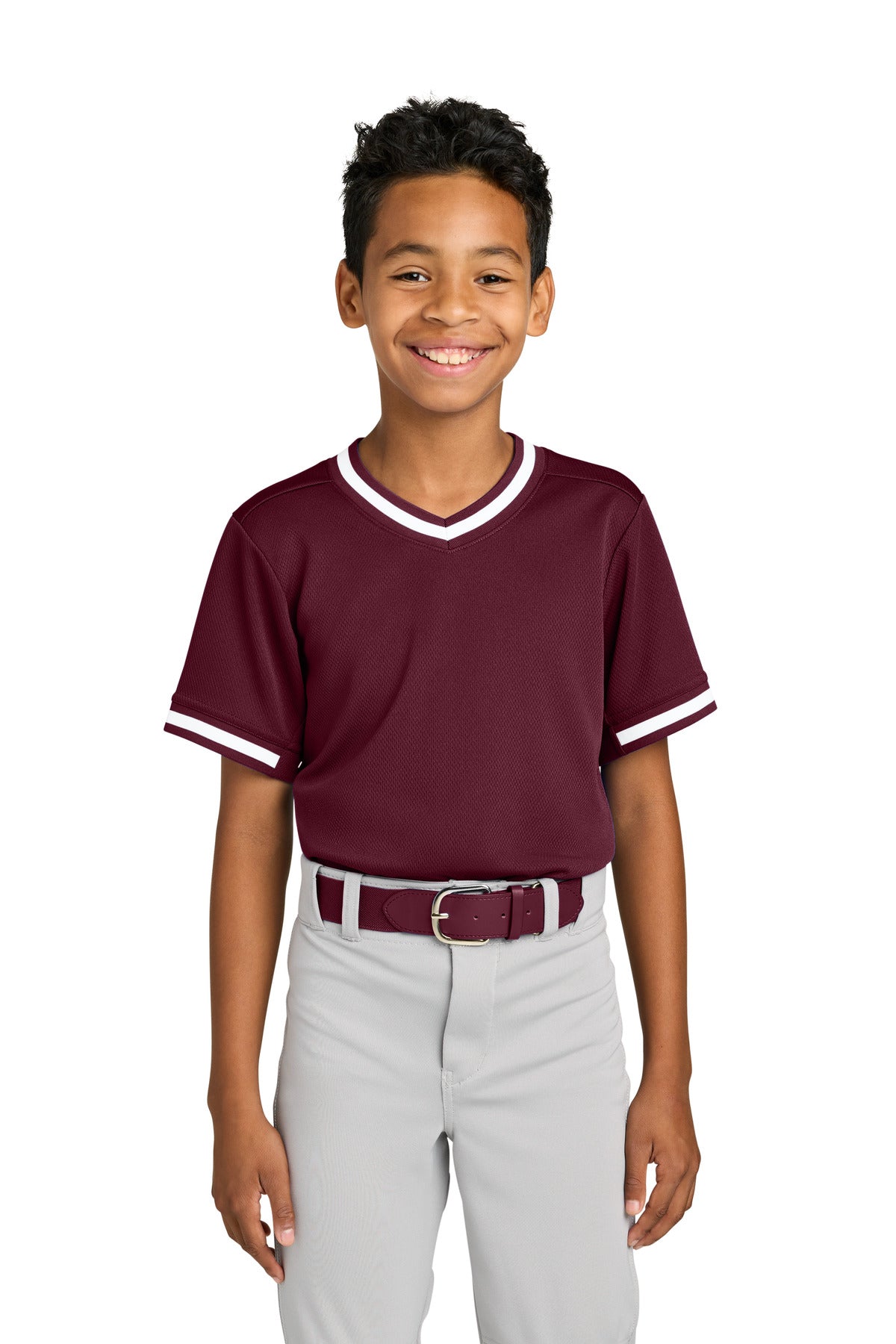 Sport-Tek® Youth Tough Mesh V-Neck Baseball Jersey YST221