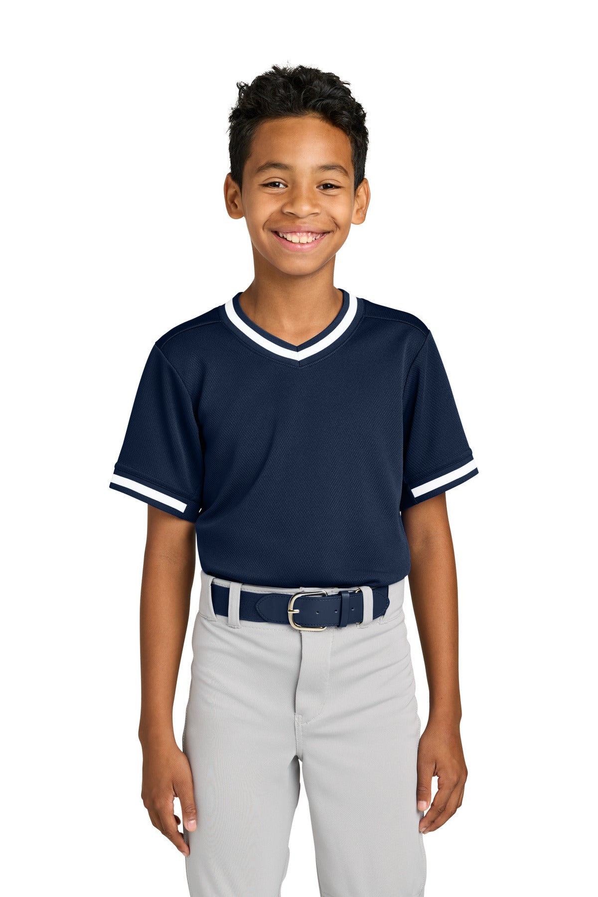 Sport-Tek® Youth Tough Mesh V-Neck Baseball Jersey YST221