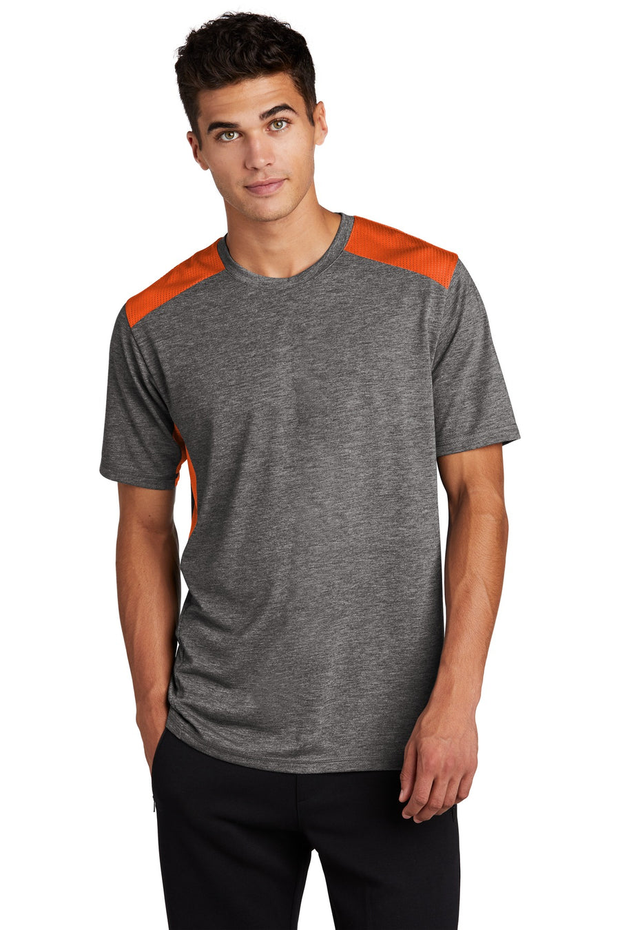 ST410-Deep Orange/ Dark Grey Heather-front_model